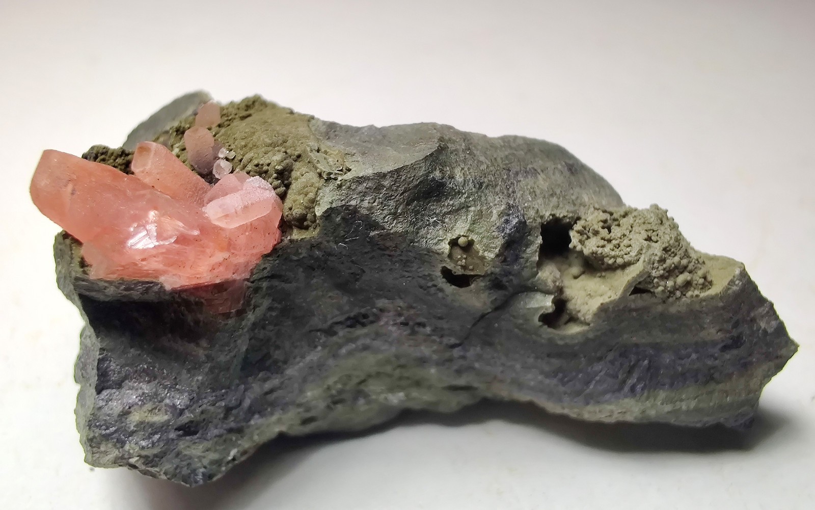 Rhodochrosite crystals on matrix. Uchucchacua Mine, Lima, peru. 14 grams.