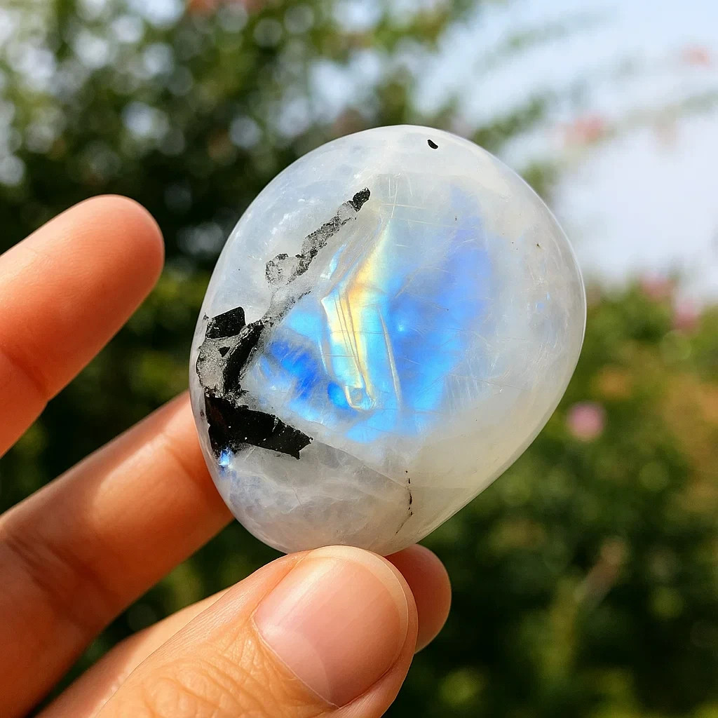 Natural Rainbow Moonstone Tumbled Millstone Healing Reiki Gemstone Decoration