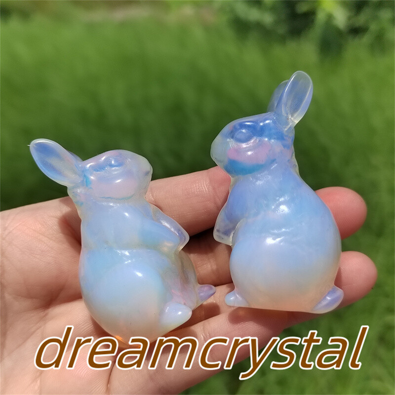 2″+ Opalite Rabbit Hand Carved Quartz Crystal Skull Reiki Sculpture Gift 1pc