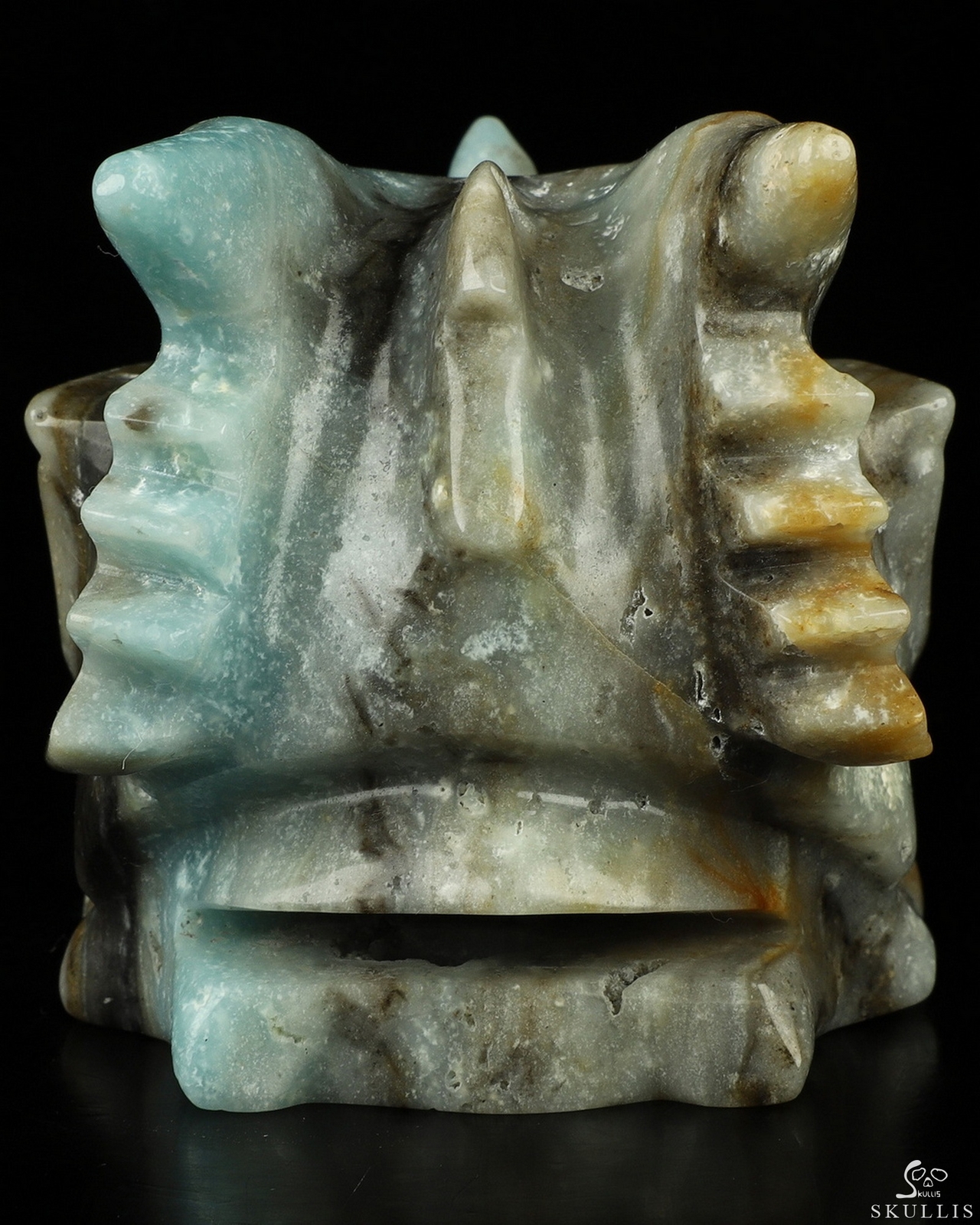 5.0″ Chinese Amazonite Hand Carved Crystal Dragon Skull Sculpture, Healing
