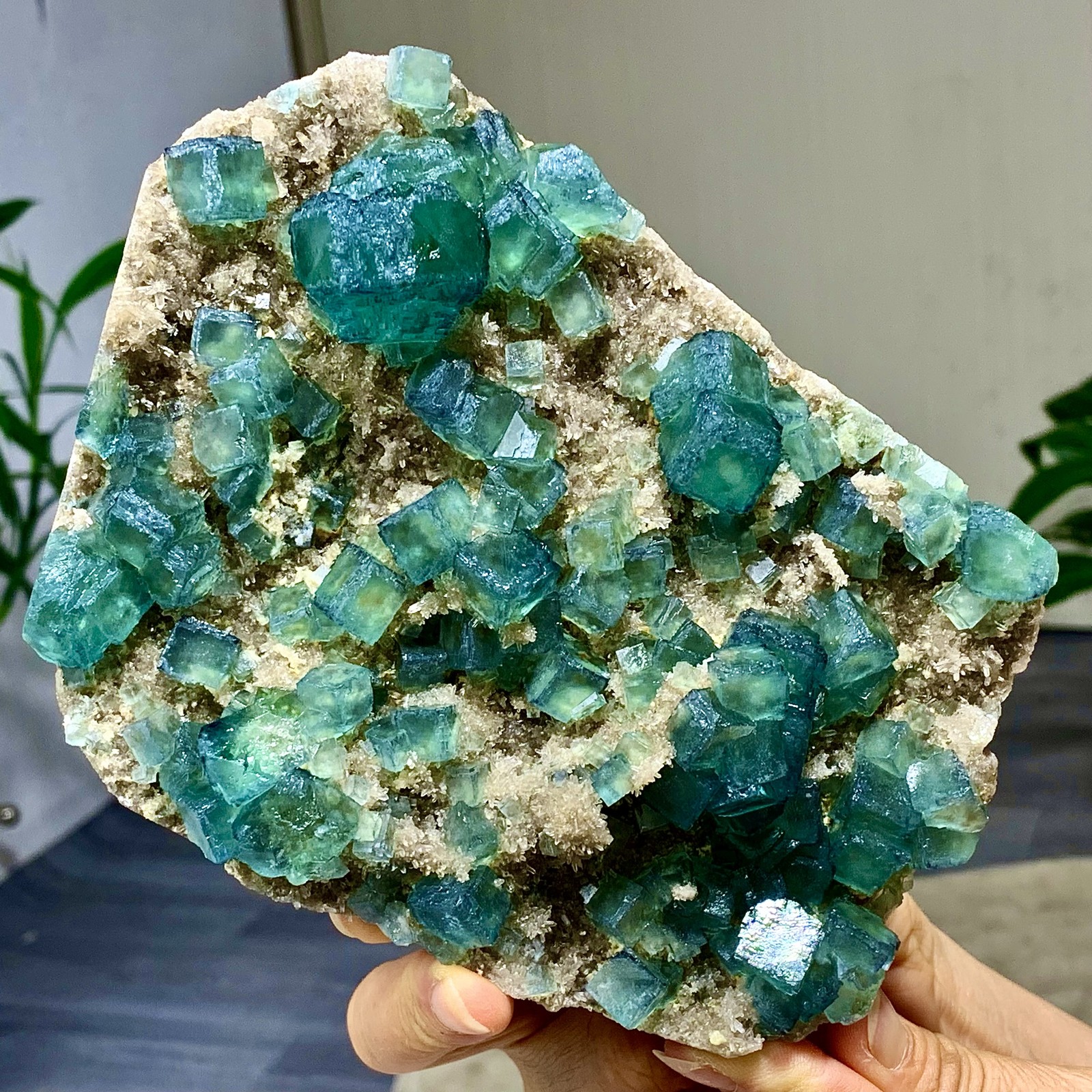 1.92LB Rare transparent green cubic fluorite mineral crystal sample/China