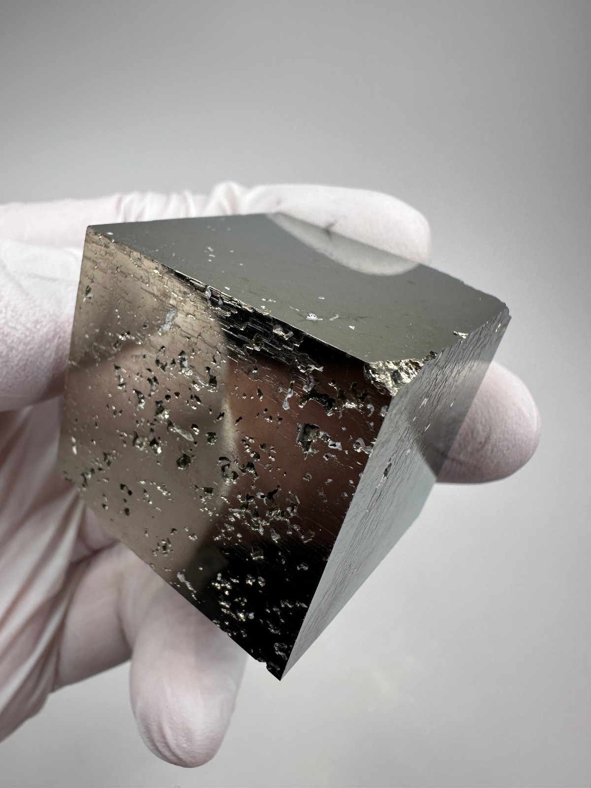 MIRROR SHINE__Beautiful Lusterous 1 1/2 ” Pyrite Cube__Navajun Mine, Spain