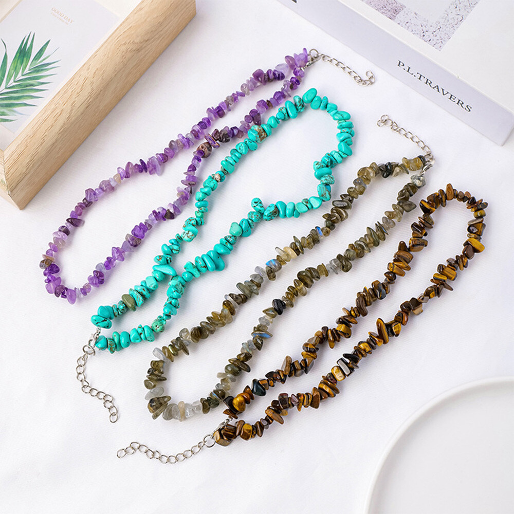Long 20 Inch Natural Crystal Quartz Chips Gemstone Beads Strand Necklace