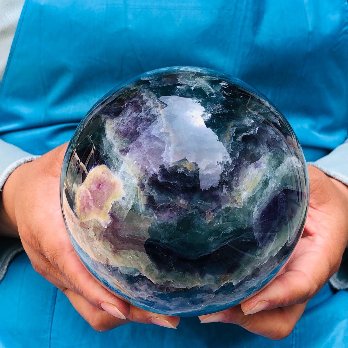 6.42LB Natural rainbow fluorite sphere quartz crystal polished ball healing
