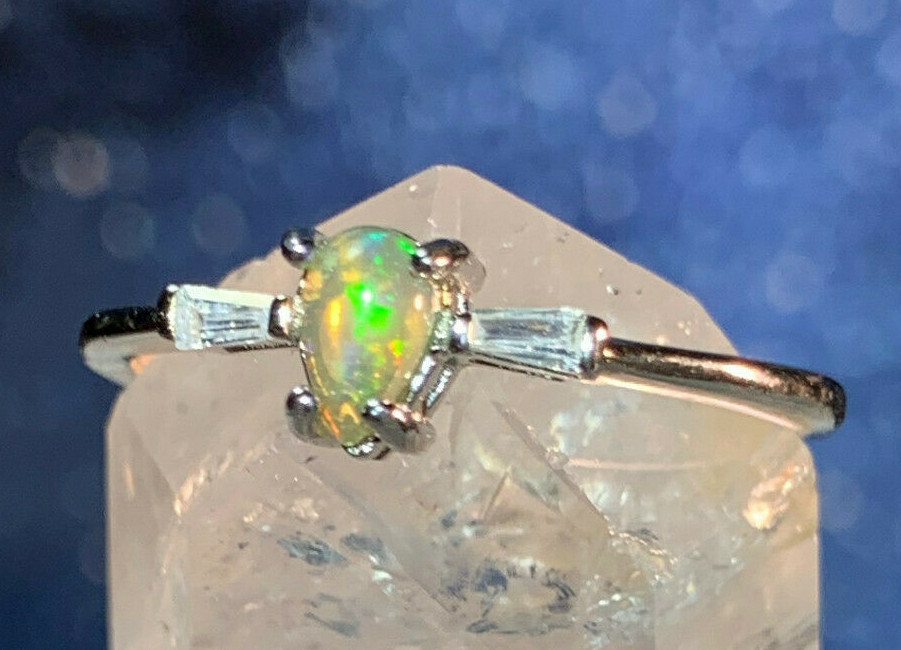 DAINY STACKABLE PRECIOUS ETHIOPIAN OPAL NATURAL FULL SPECTRUM FLASH RING .925