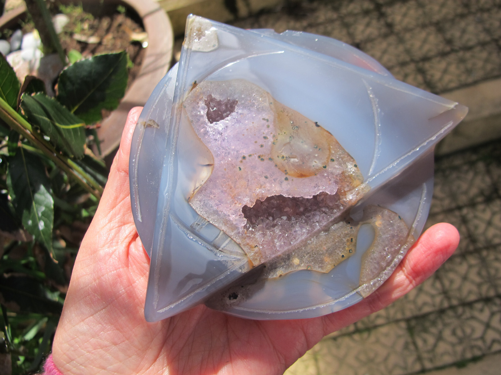 Agate Amethyst Druzy Triangle Circle & stand Crystal Healing Natural Polished