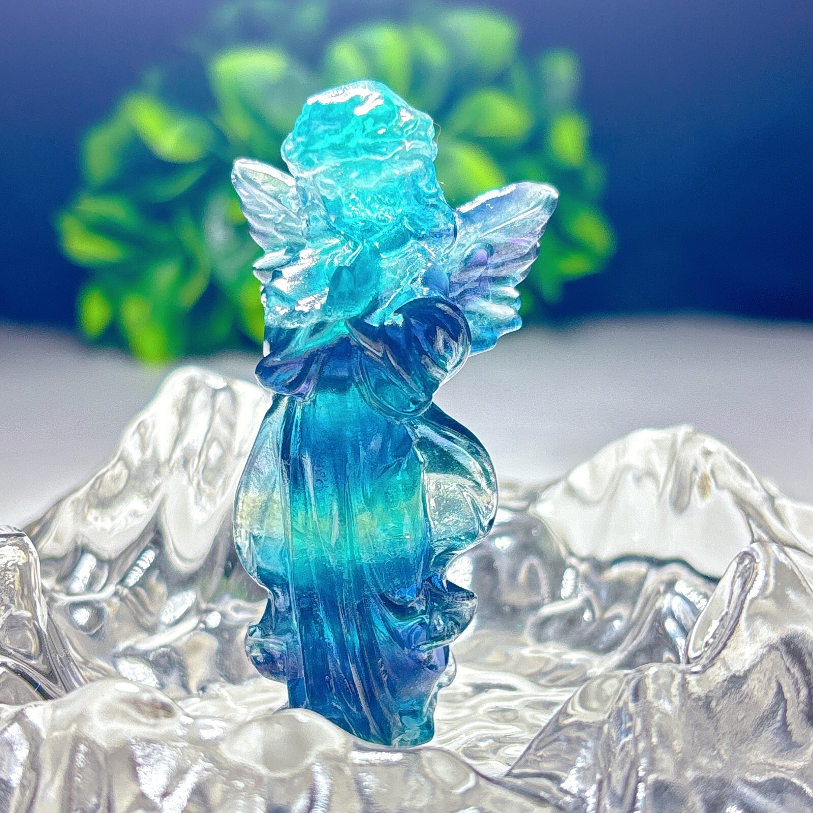 1PC Natural rainbow fluorite carving angel quartz crystal healing gift