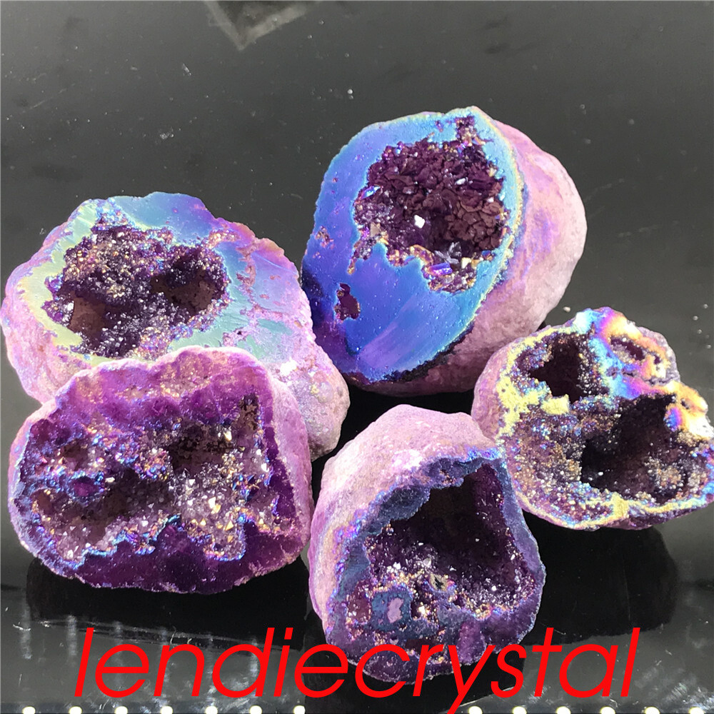 1pc Titanium Agate geode cluster rainbow natural quartz crystal Mineral healing