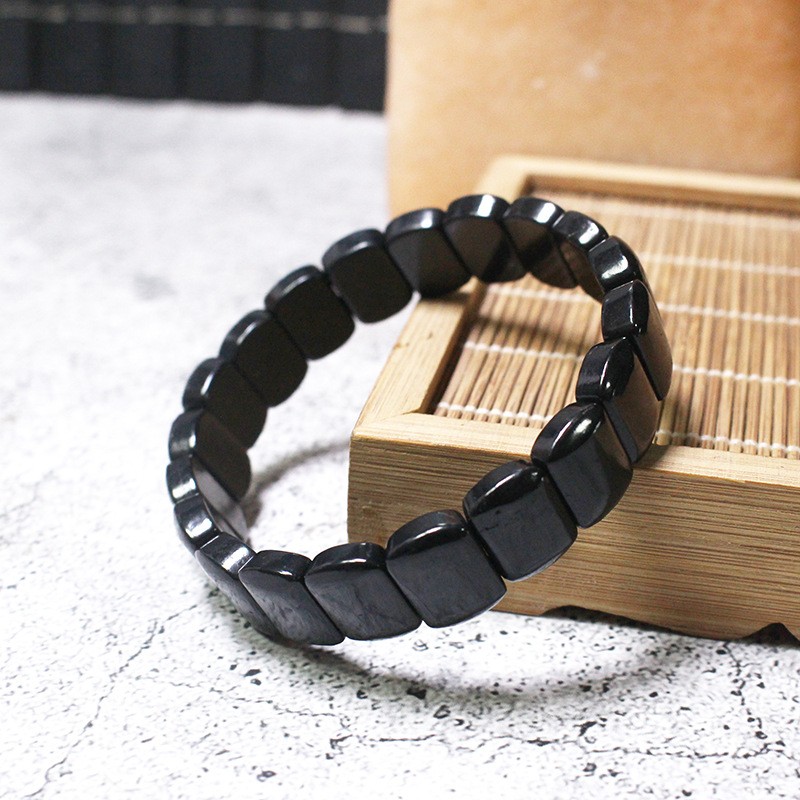 Shungite black flat ethnic style bracelet for men and women couple’s bracelet