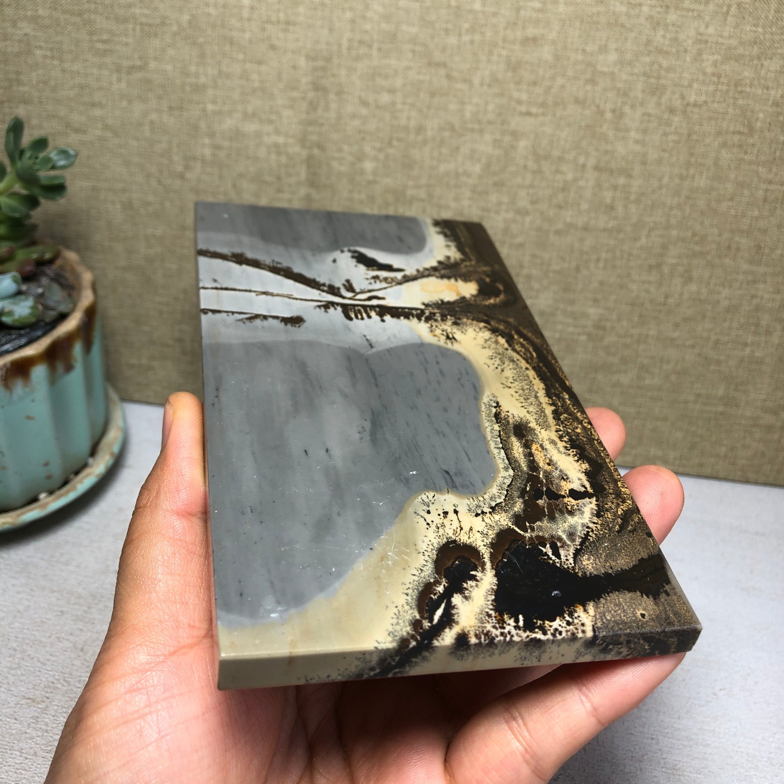 Natural Chinese painting stone crystal ornaments pictographic landscape A5053
