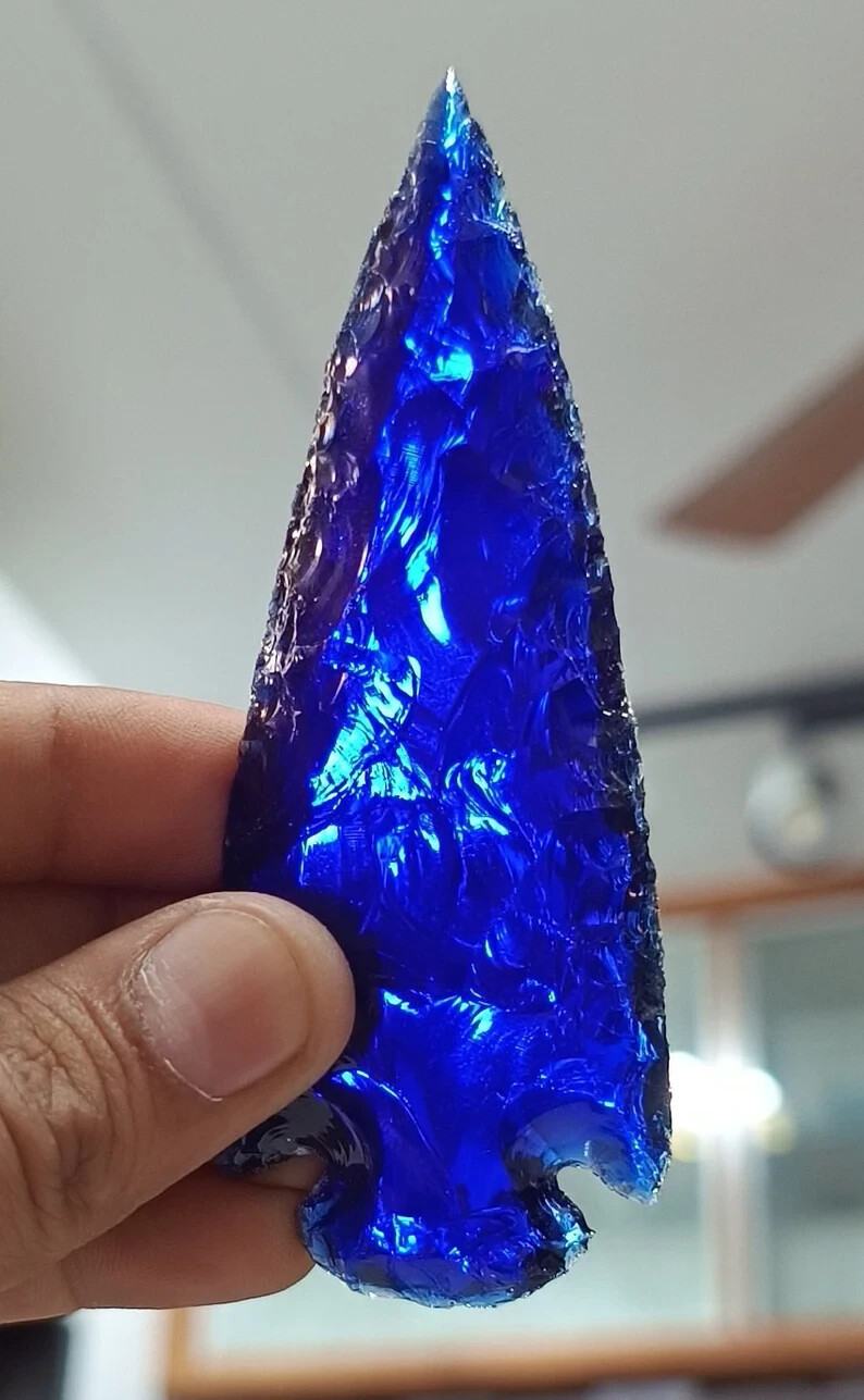Blue Obsidian Glass Spearhead Arrowhead Crystal for Healing and Jewelry Making.