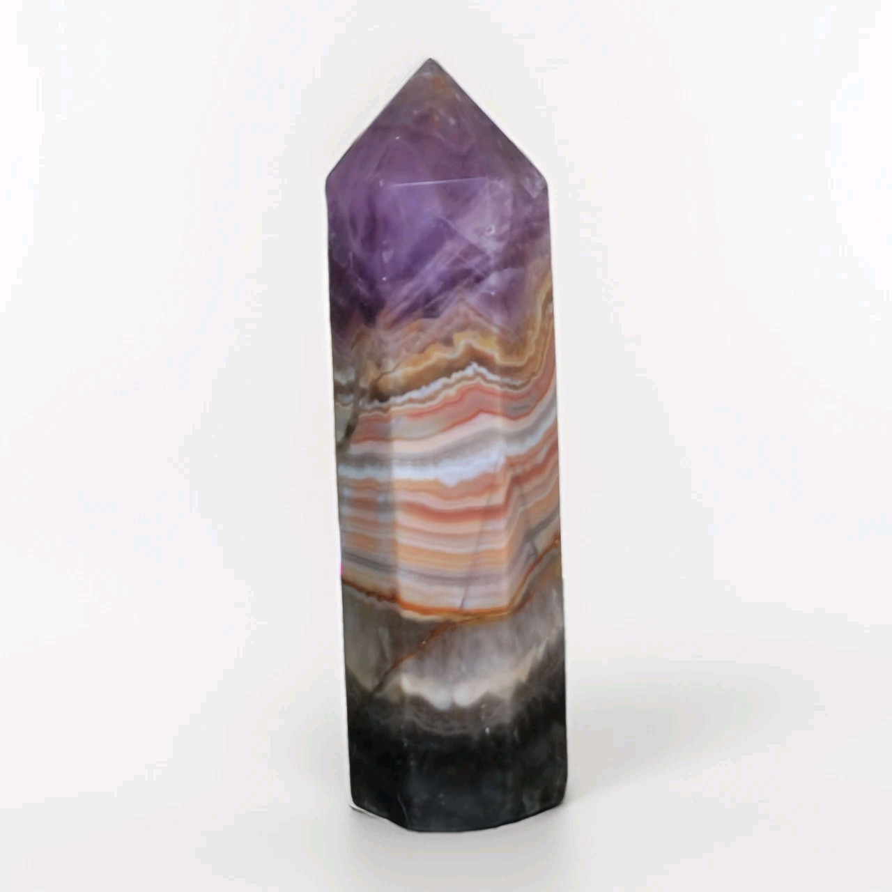 Natural Polished Purple Amethyst w Agate Tower 4.125″ Tall – USA