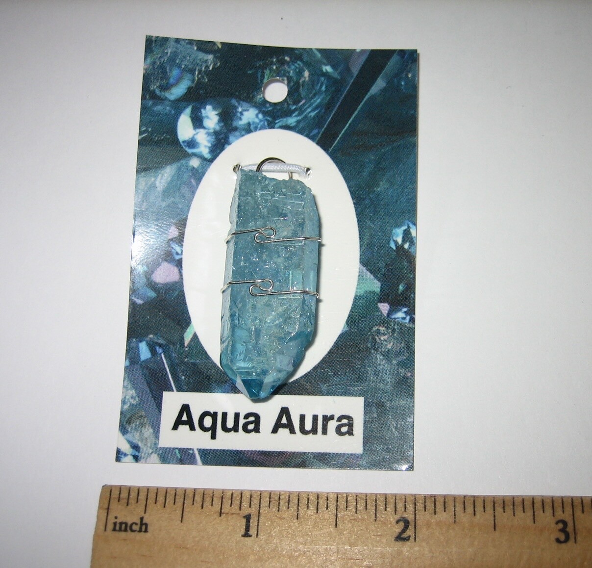 1.5″ RARE STERLING SILVER AQUA AURA QUARTZ (TREATED) CRYSTAL WIRE WRAP PENDANT 1