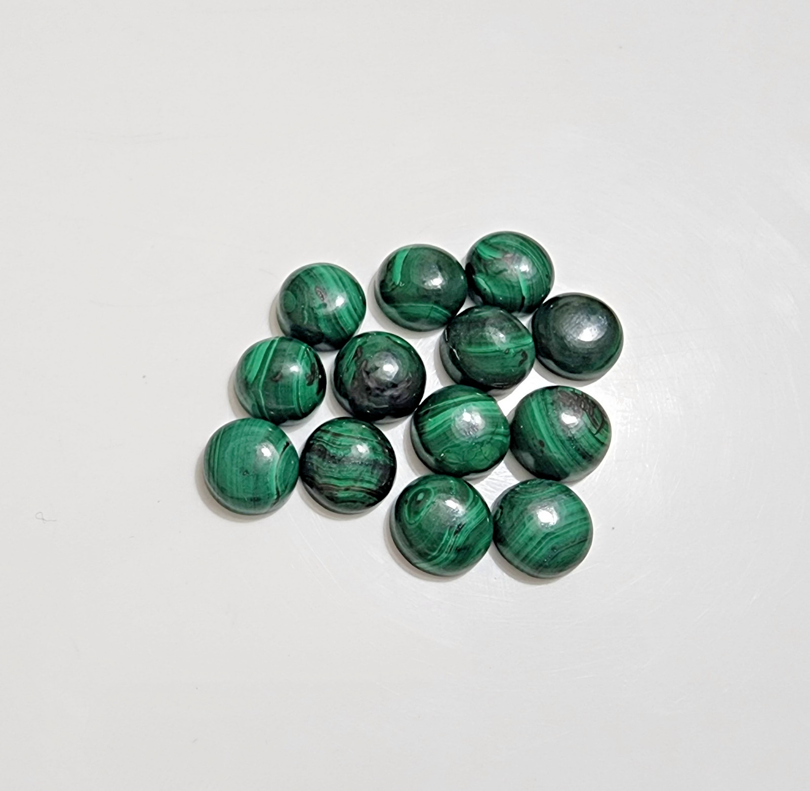 Green Malachite Round Cabochon Cut Stones Lot of 13 Natural Polished Gemstone
