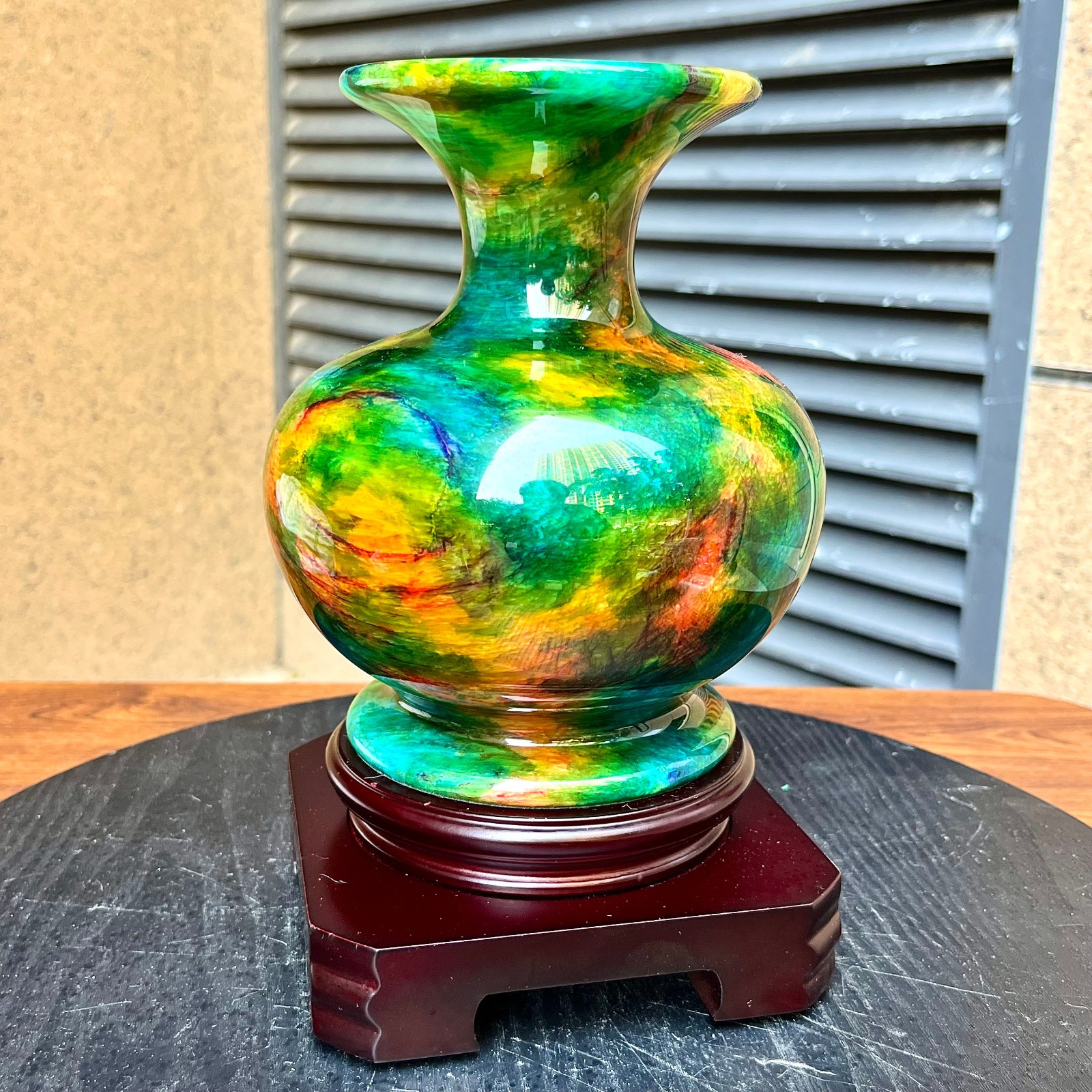 Taiwan Serpentine Crystal Gourd Vase Lucky Feng Shui Home Art 4 lb
