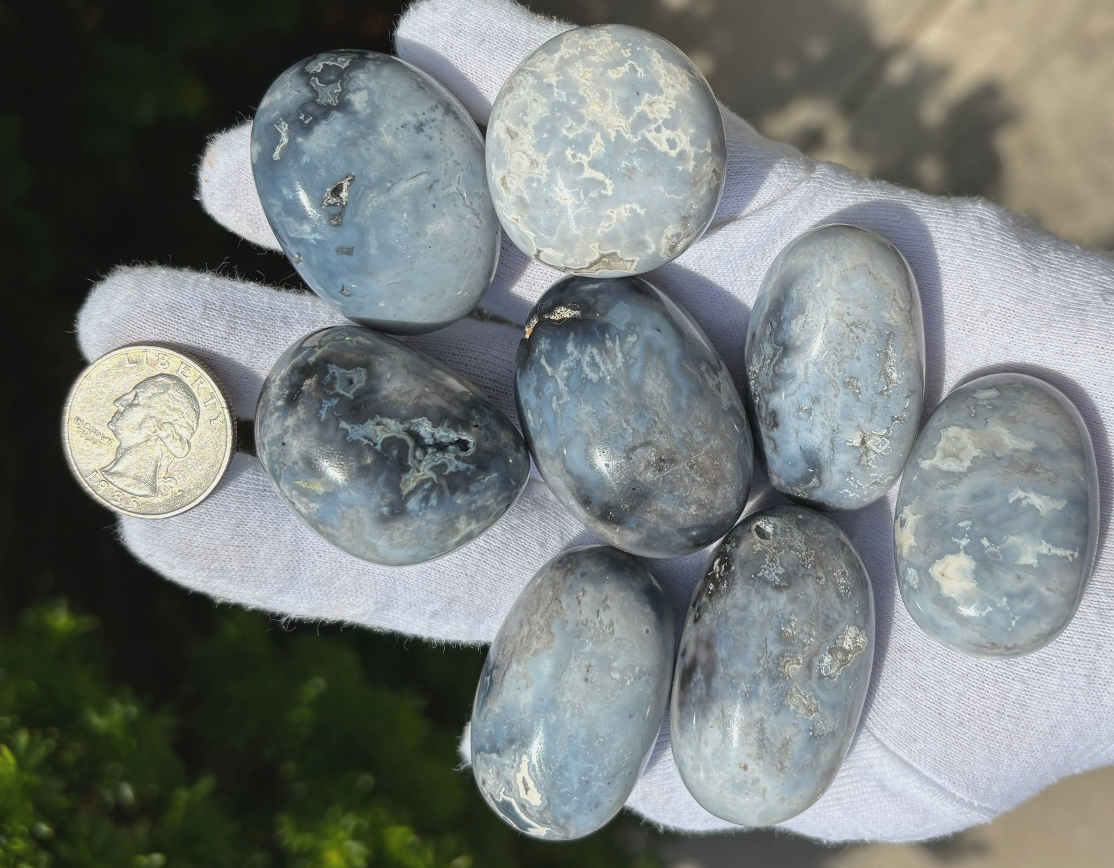 303g 2/3LB LOT 8 LARGE BLUE GRAY PLUME AGATE CLOUDY SKY TUMBLES TUMBLE STONES