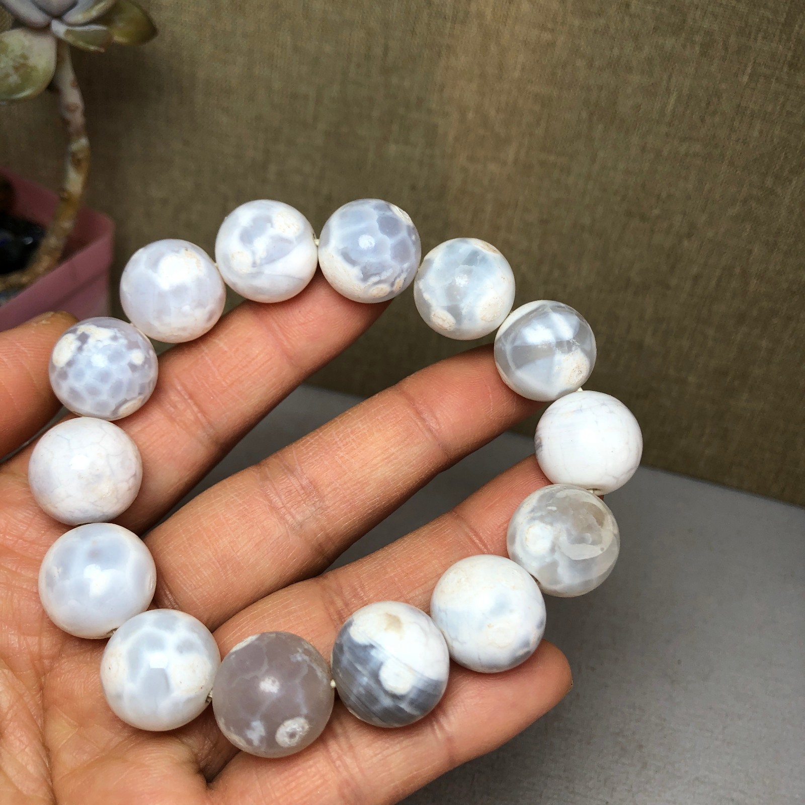 1pcs wholesale Natural sakura rough Crystal chain beads bracelet 15-16mm A2792