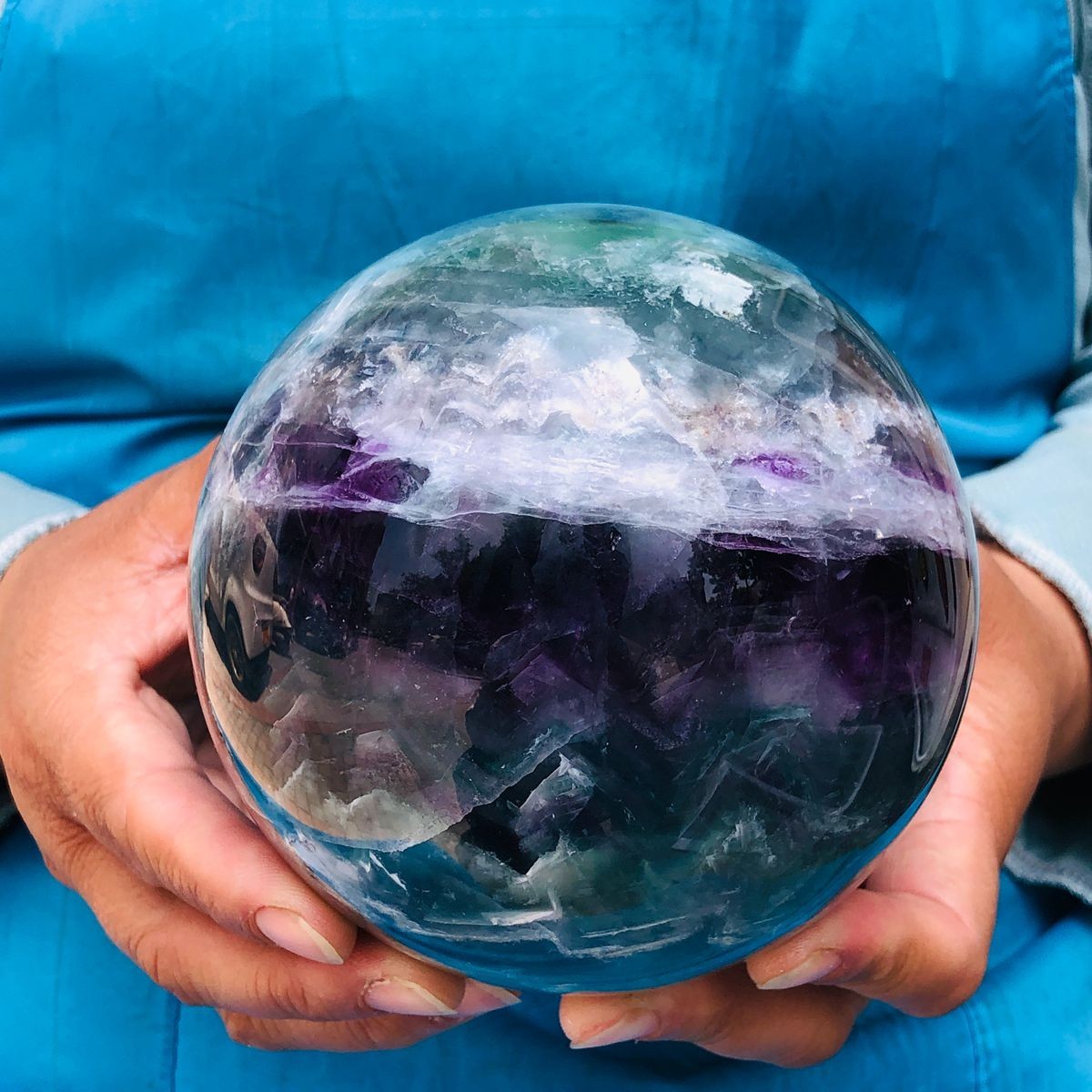 5.34LB Large Natural Fluorite Sphere Quartz Crystal Ball Energy Healing Stone