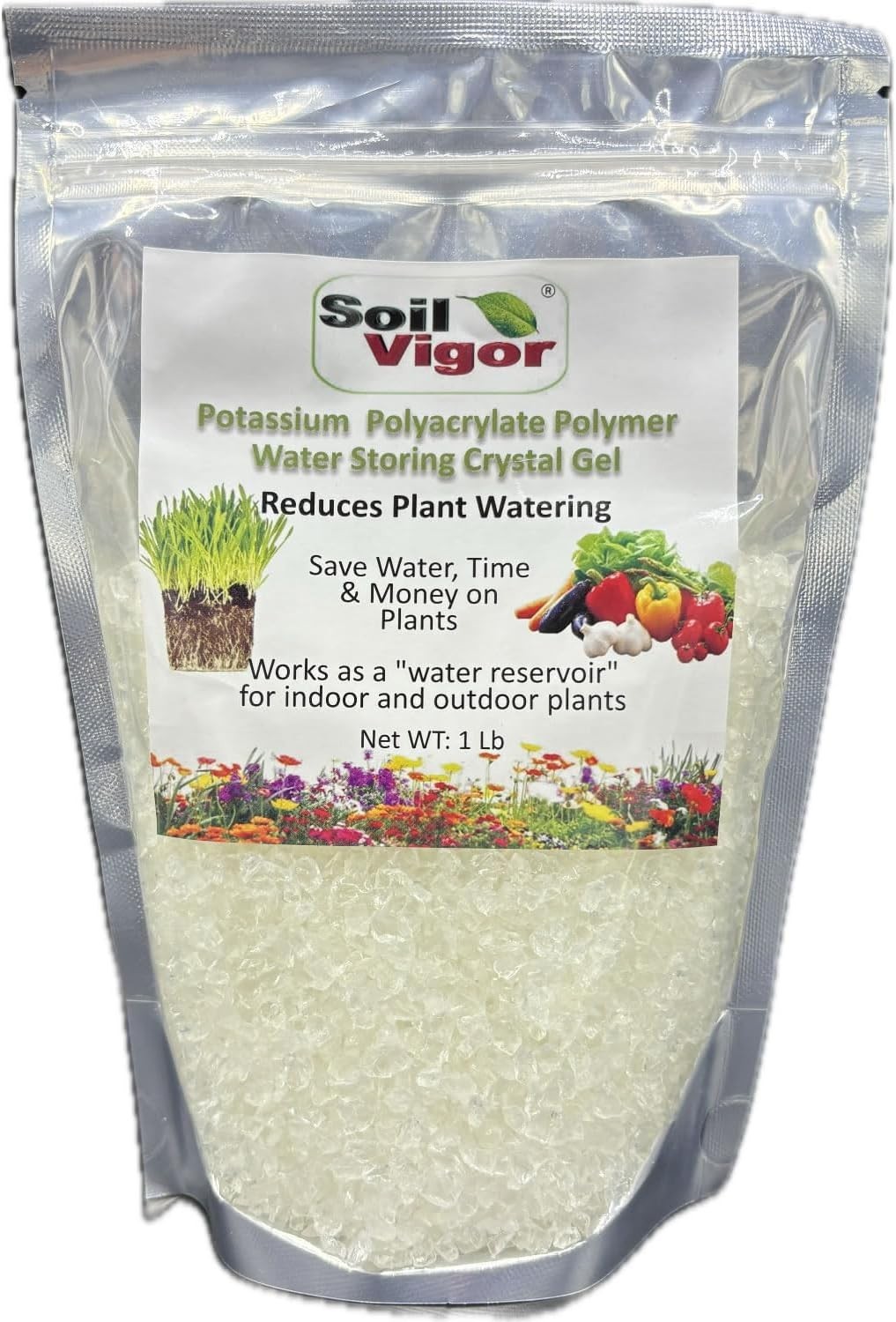 Potassium Based Water Crystals for Plants – 1 lb Hydrogel Reduces Watering Needs