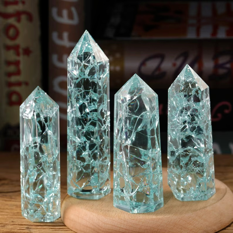 1lb Wholesale Lot Blue Crackle Tower Point Clear Gemstone Glass Crystal Decor