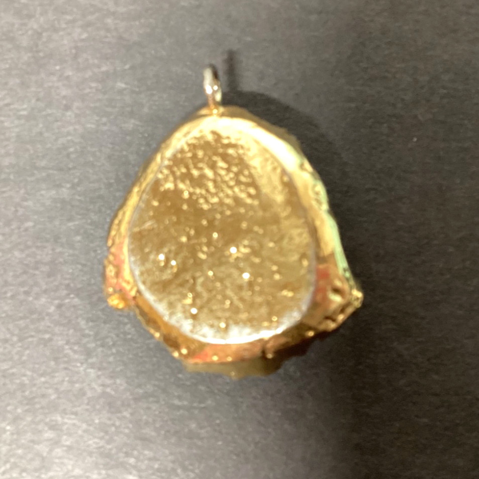 Citrine Druzy Pendant Deep Orange Brown Crystal Cluster Set In Gold Plated Bezel
