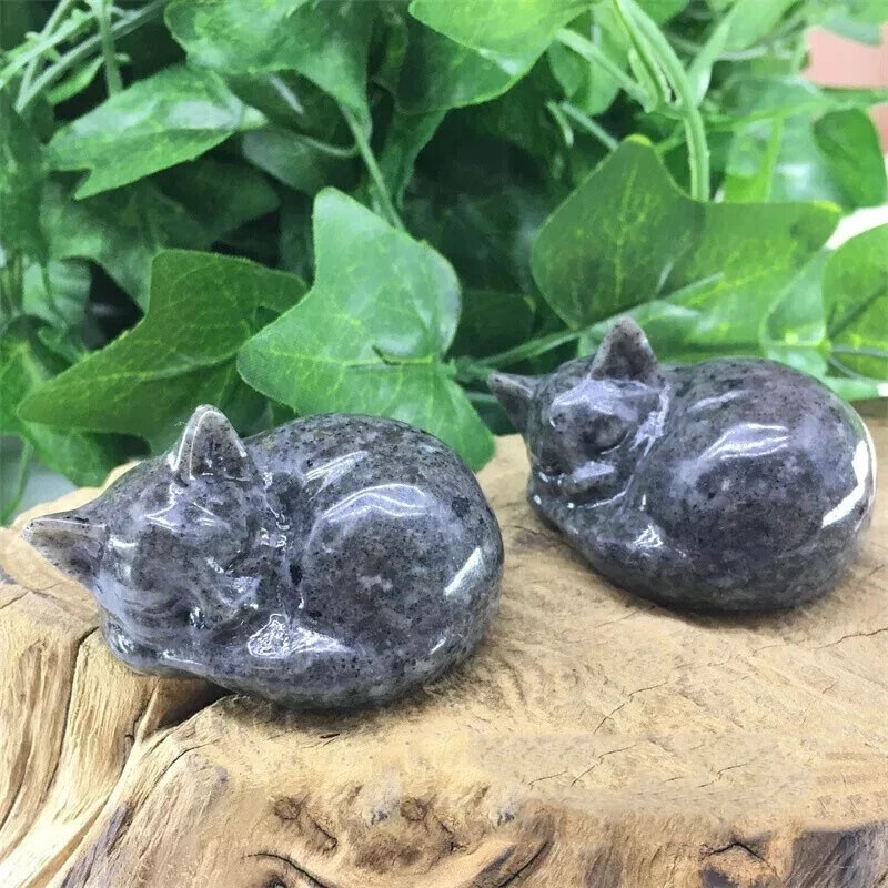 Natural Yooperlite Cat Handmade Carved Statue Flame Stone UV Reactive Ornament