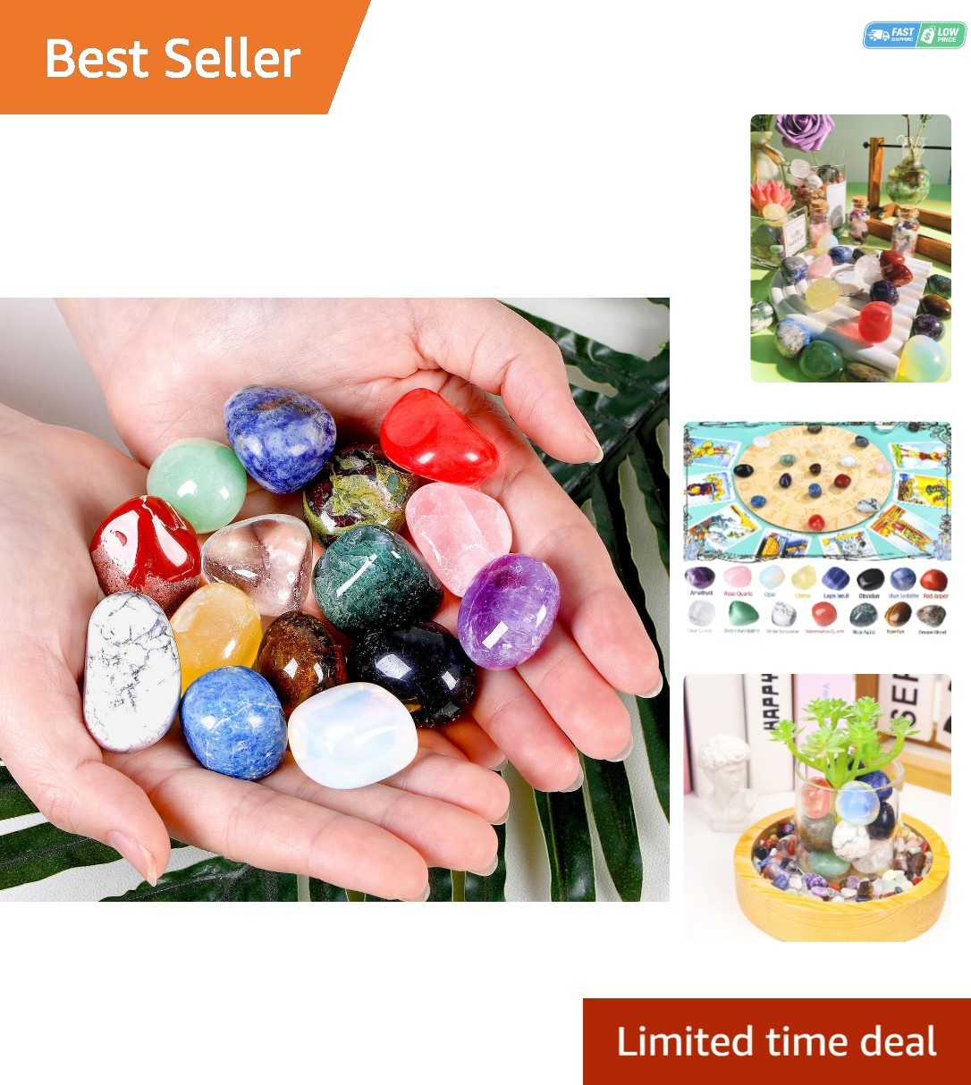 15 Pcs Multicolor Natural Crystals Tumbled Stones Set for Home Decor & Healing