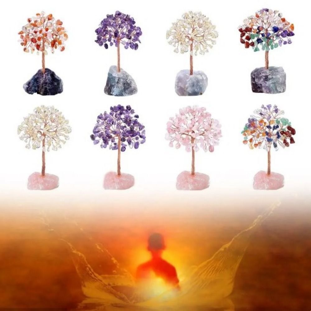 Natural Crystal Bonsai Money Tree Ornament GoodLuck Wealths Home Office Decor UK