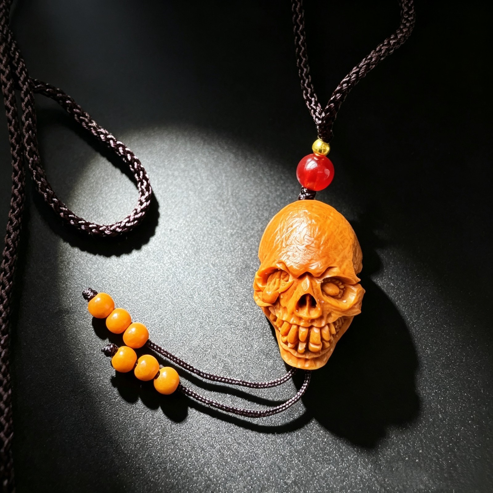 Hand Carved Walnut Shell Skull Pendant, Collectible Gothic Wiccan Charm