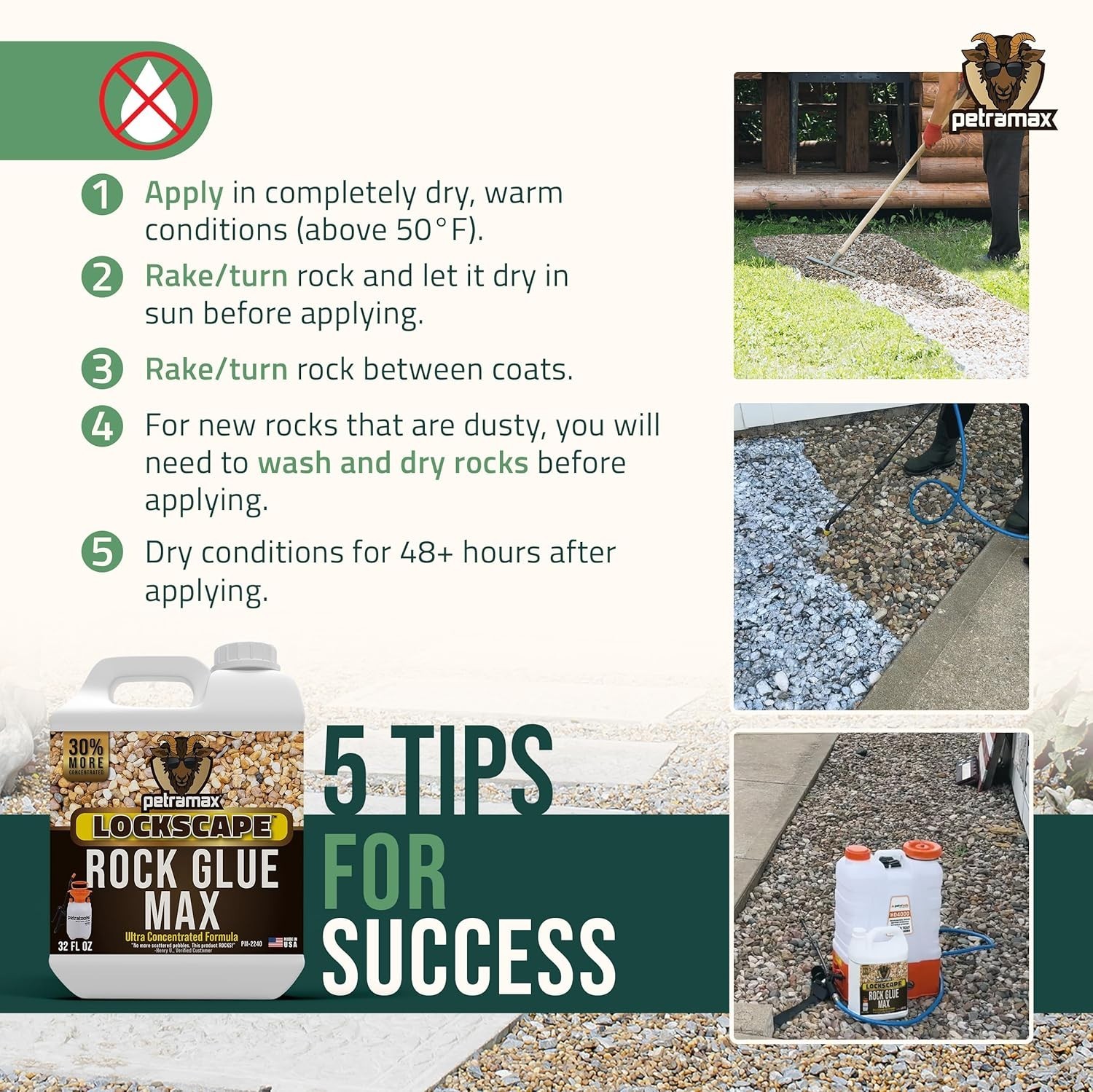 32oz Max Rock Glue – Non-Toxic Landscape Adhesive for Gravel & Stones, 50 Sq Ft