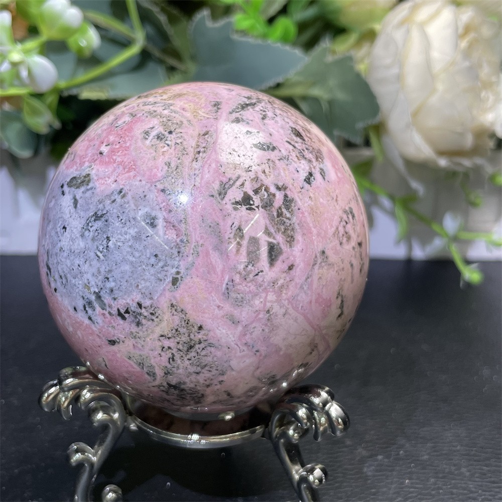 1.4LB 2.7″ Natural Peru Rhodonite Sphere Ball Crystal Quartz Decor Healing
