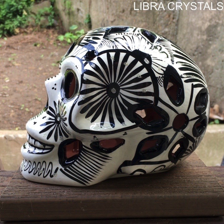 Ceramic Sugar Skull Candle Holder Gothic Day of the Dead Skull Decor BW 700g