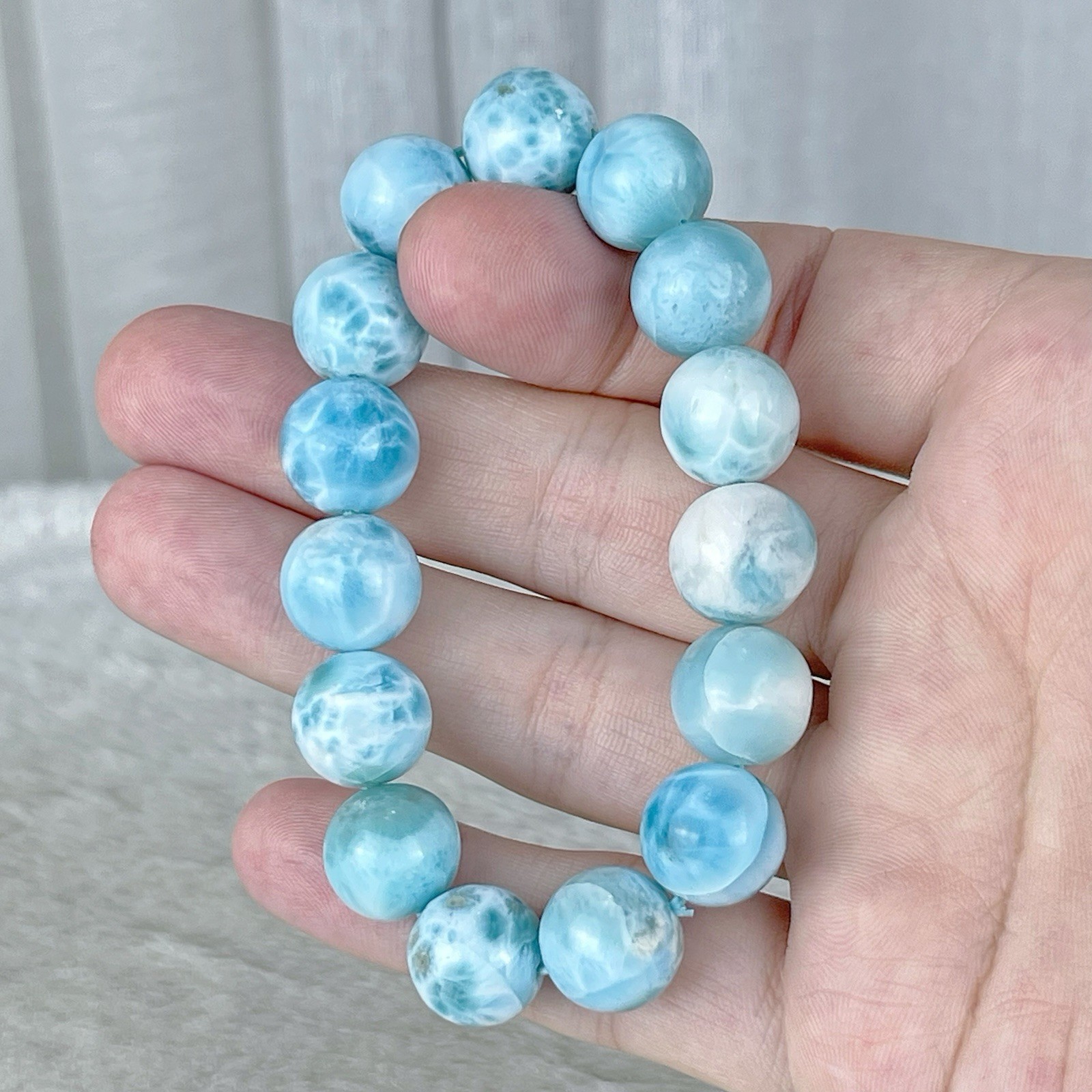 53g Larimar Bracelet Sky Blue, 7 in” 13mm, Dominican Gemstone,