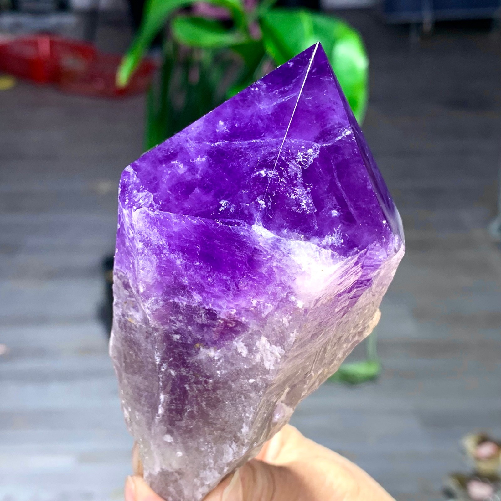 378G Natural Amethyst Quartz Crystal Single-End Terminated Wand Point Healing