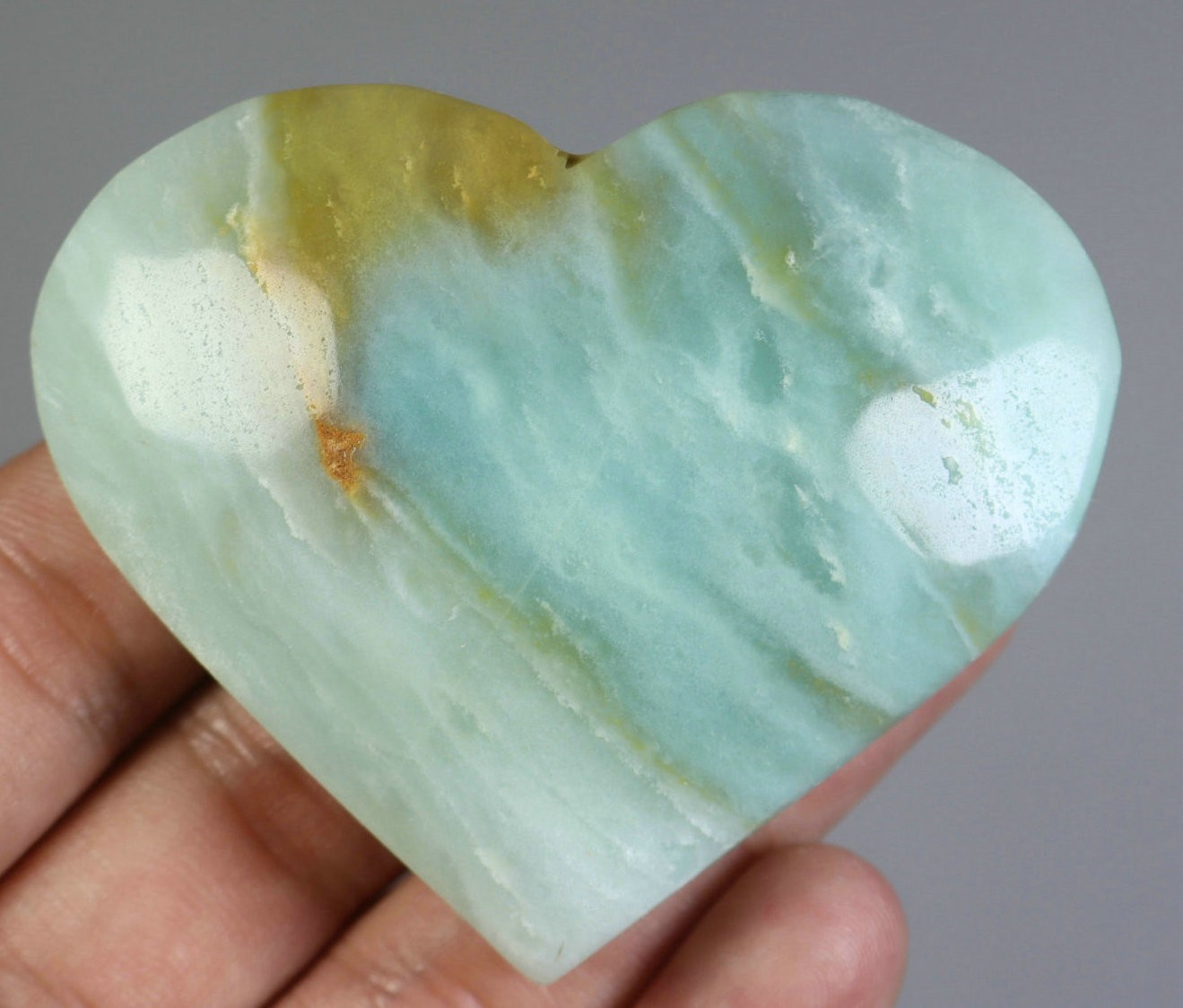 Natural Sky Blue Caribbean Calcite Quartz Crystal Stone Heart Reiki Healing
