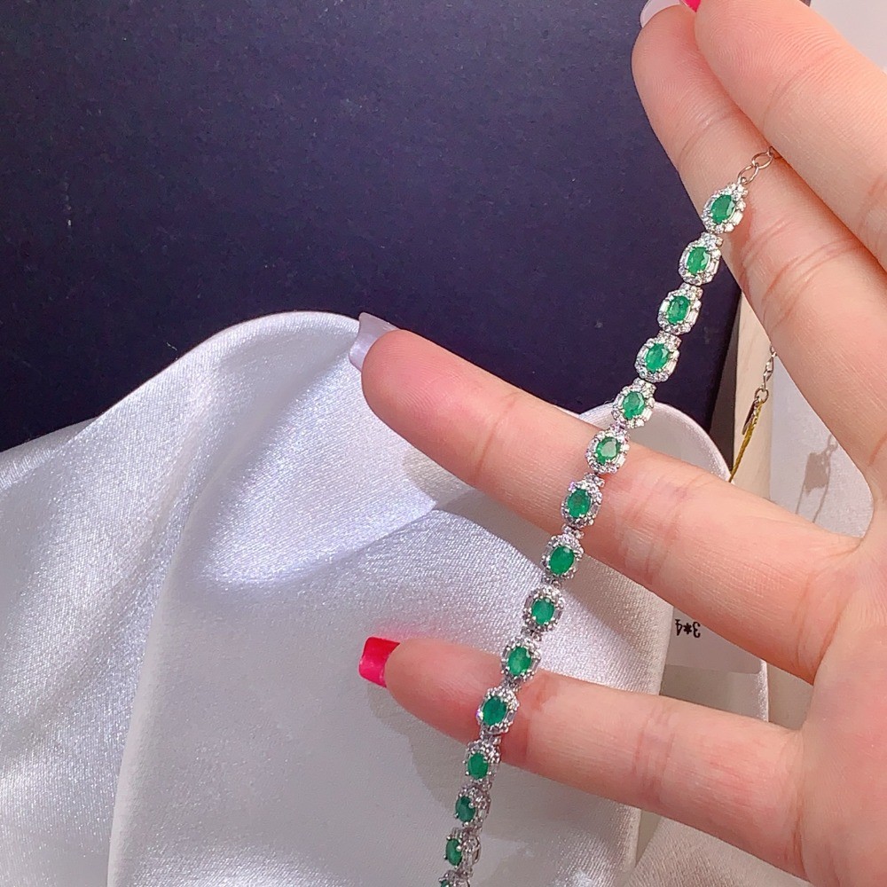 Natural oval emerald bracelet Gemstone jewelry S925 Silver Plated 18K Gold Gift