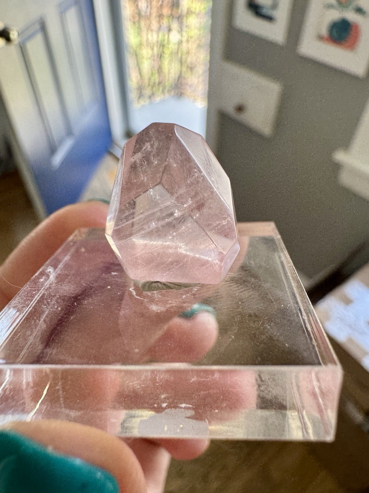 Polished Morganite From Brazil – 3 Grams, Comes On Acrylic Stand.