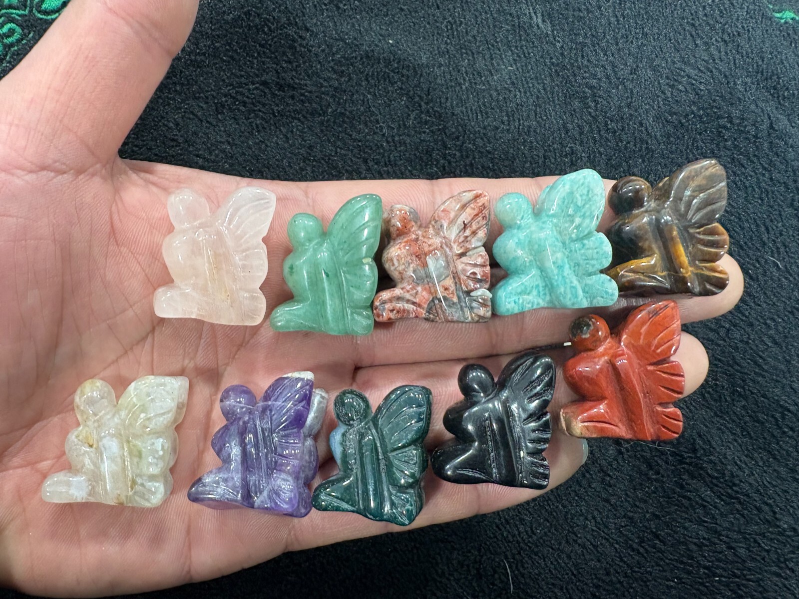 5pc mixture Natural Quartz Carved Crystal Butterfly fairy reiki gift Random 25mm