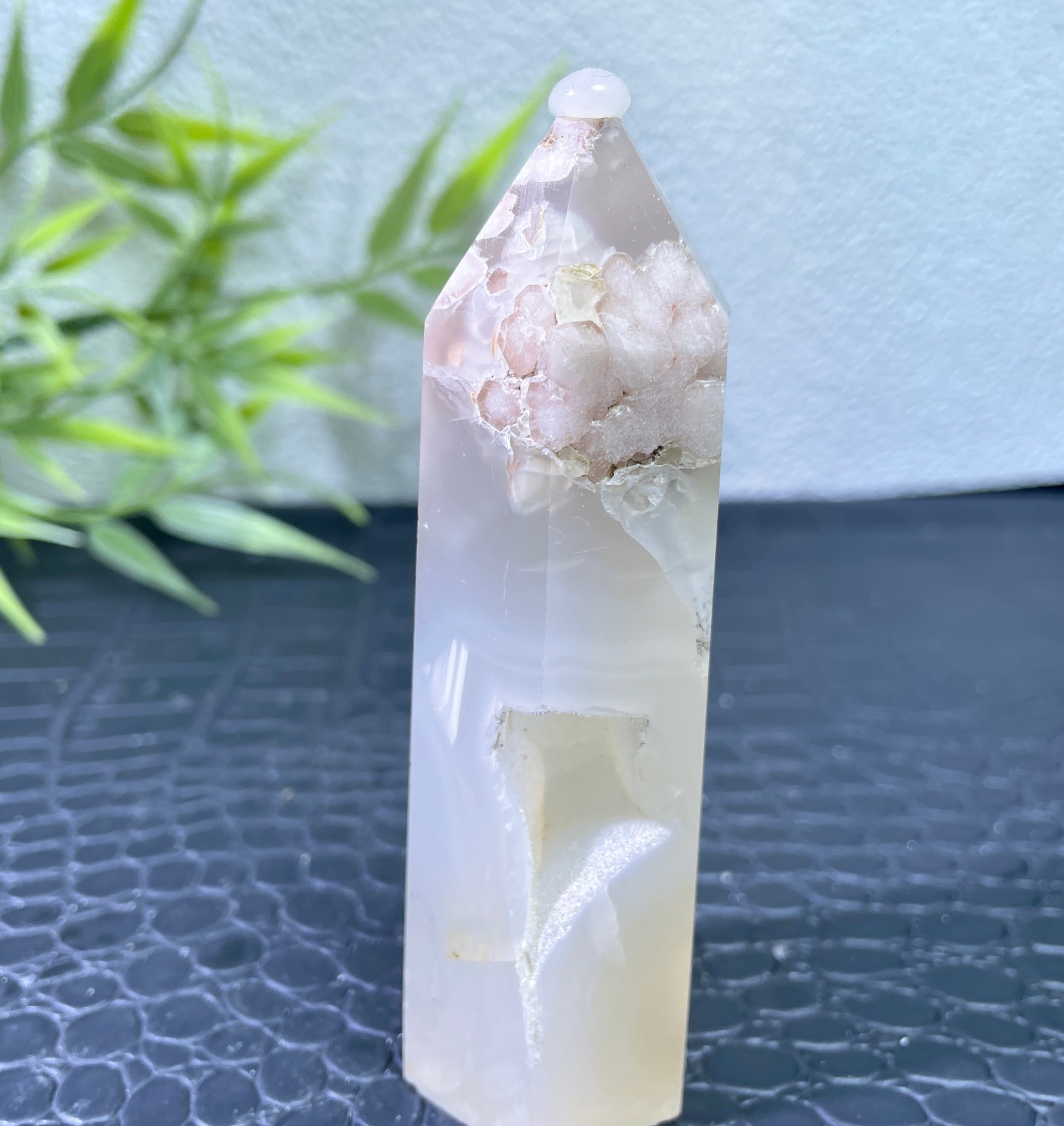 135g Natural cherry blossom agate crystal obelisk healing