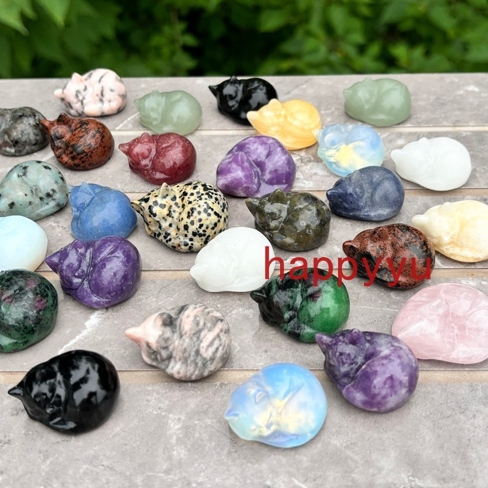 100pcs Mix Natural Quartz Sleeping cat Carved Crystal Skull healing Wholesale