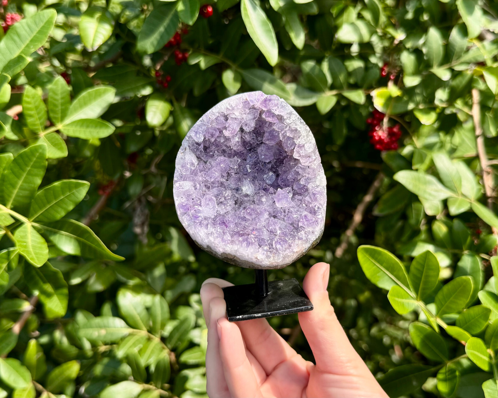 Amethyst Crystal Geodes On Metal Stands – Natural Amethyst Cluster Specimens