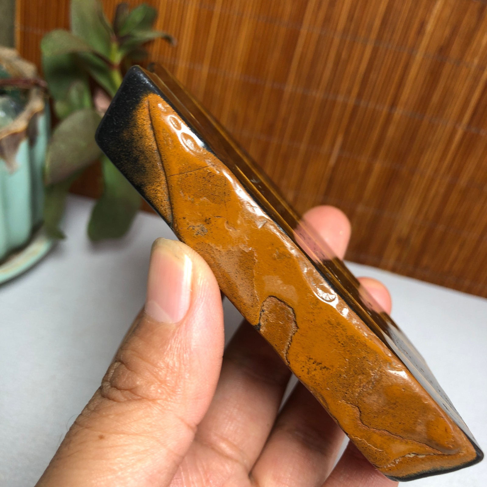 108mm Natural yellow tiger eye slice polish/rough specimens 207g A9379