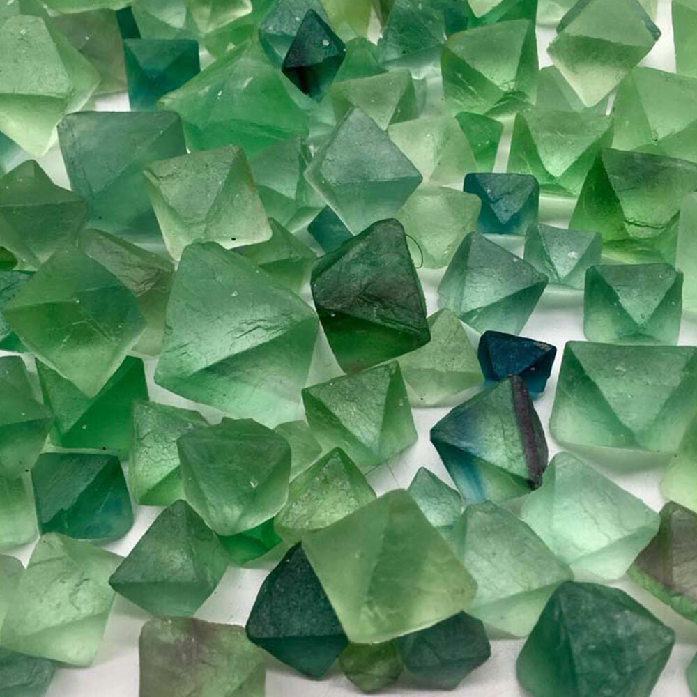 100g Natural Clear Green Fluorite Octahedron Quartz Crystal Mineral Lot