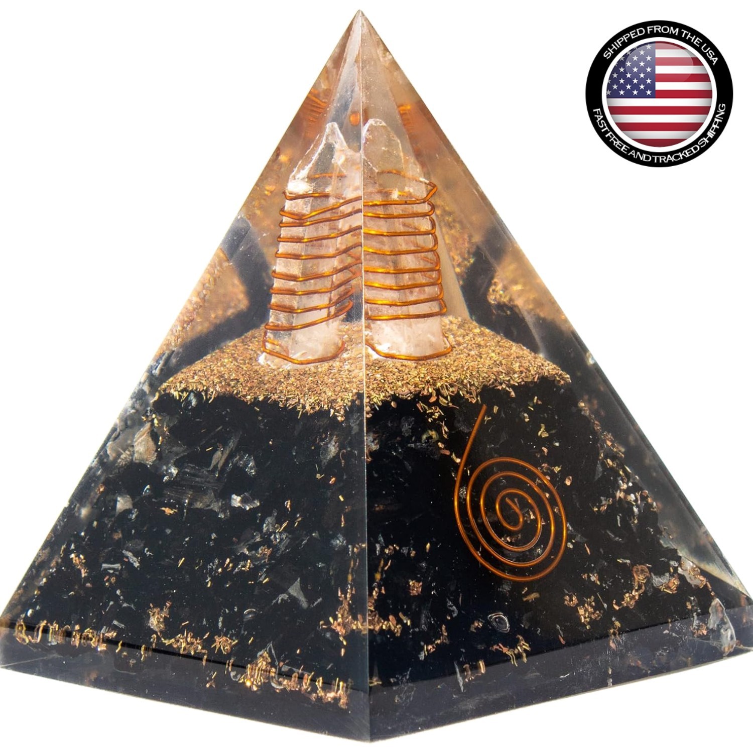 Orgonite Pyramid 1 Count Shungite Crystal Copper Coil Chakra Protection Groun…
