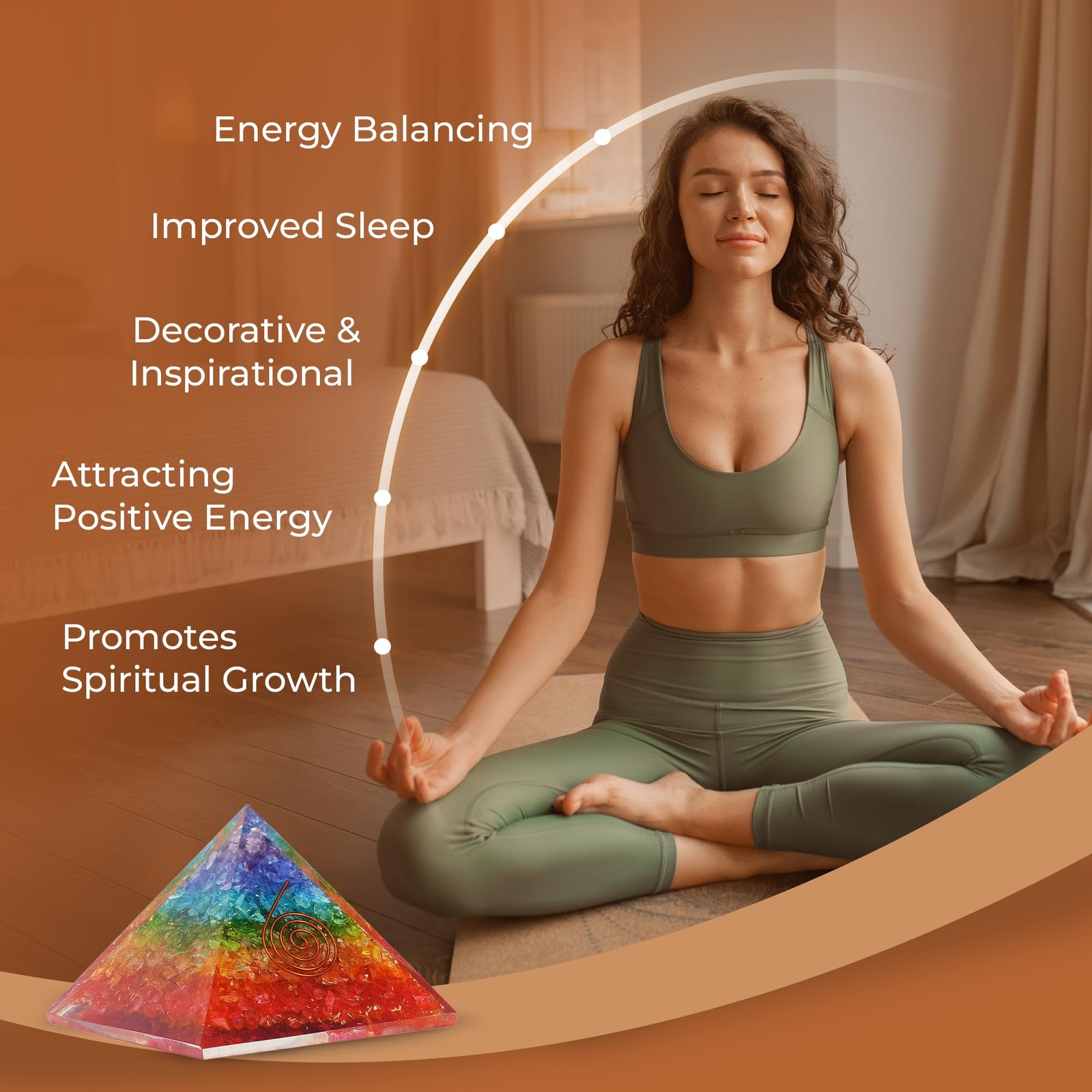 7 Chakra Orgonite Pyramid for Healing Meditation Stress Relief Positive