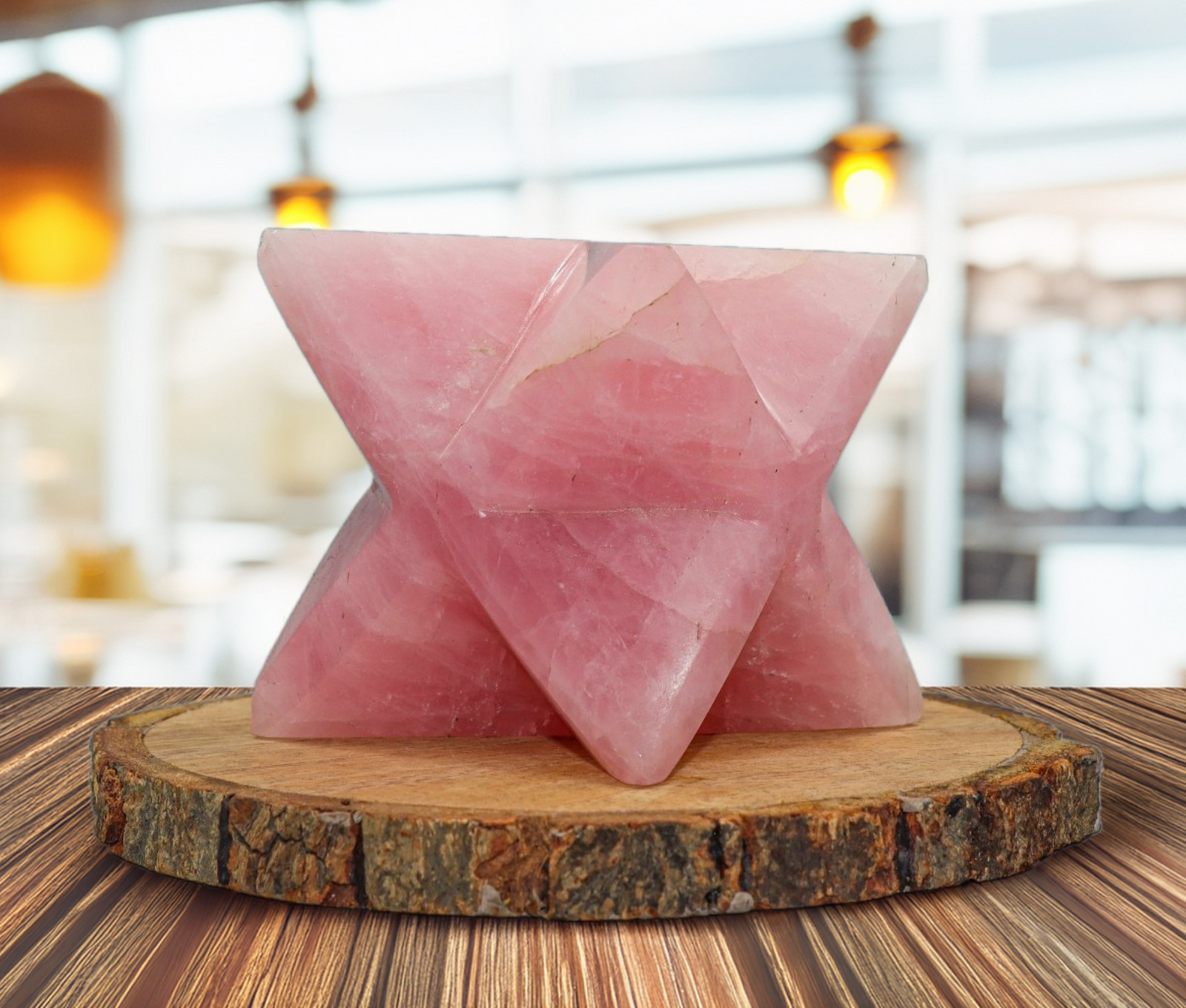 80mm Pink Rose Quartz Meditation Spirit Aura Chakra Healing Stone Star Merkabah