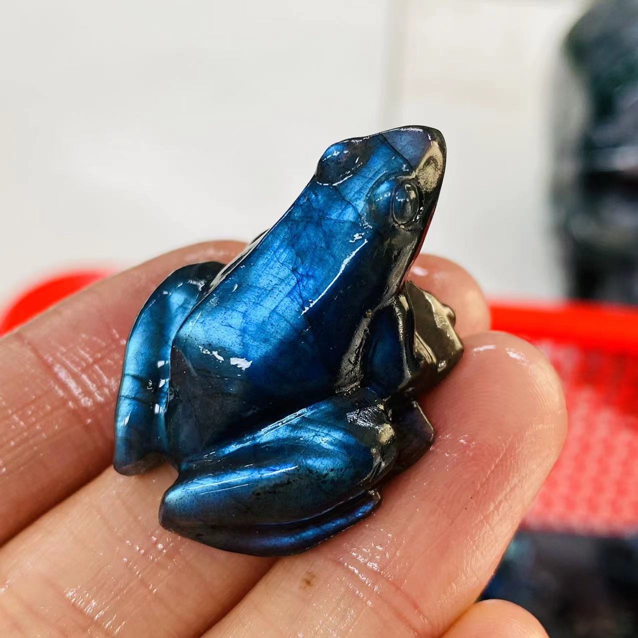 1pc Natural Labradorite Quartz Carved Frog Skull Crystal Reiki Decor