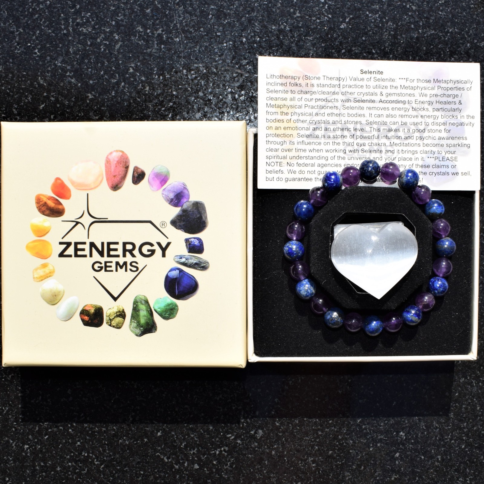 CHARGED Natural Amethyst & Lapis Lazuli 8mm Bracelet 50/50 + Selenite Heart