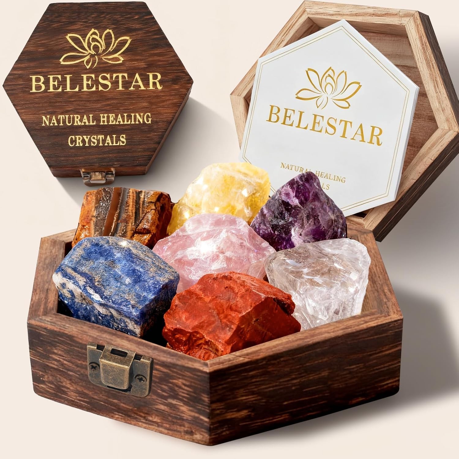 7 Chakra Healing Crystals Set – Large Raw Stones: Amethyst, Rose Quartz, Citrine
