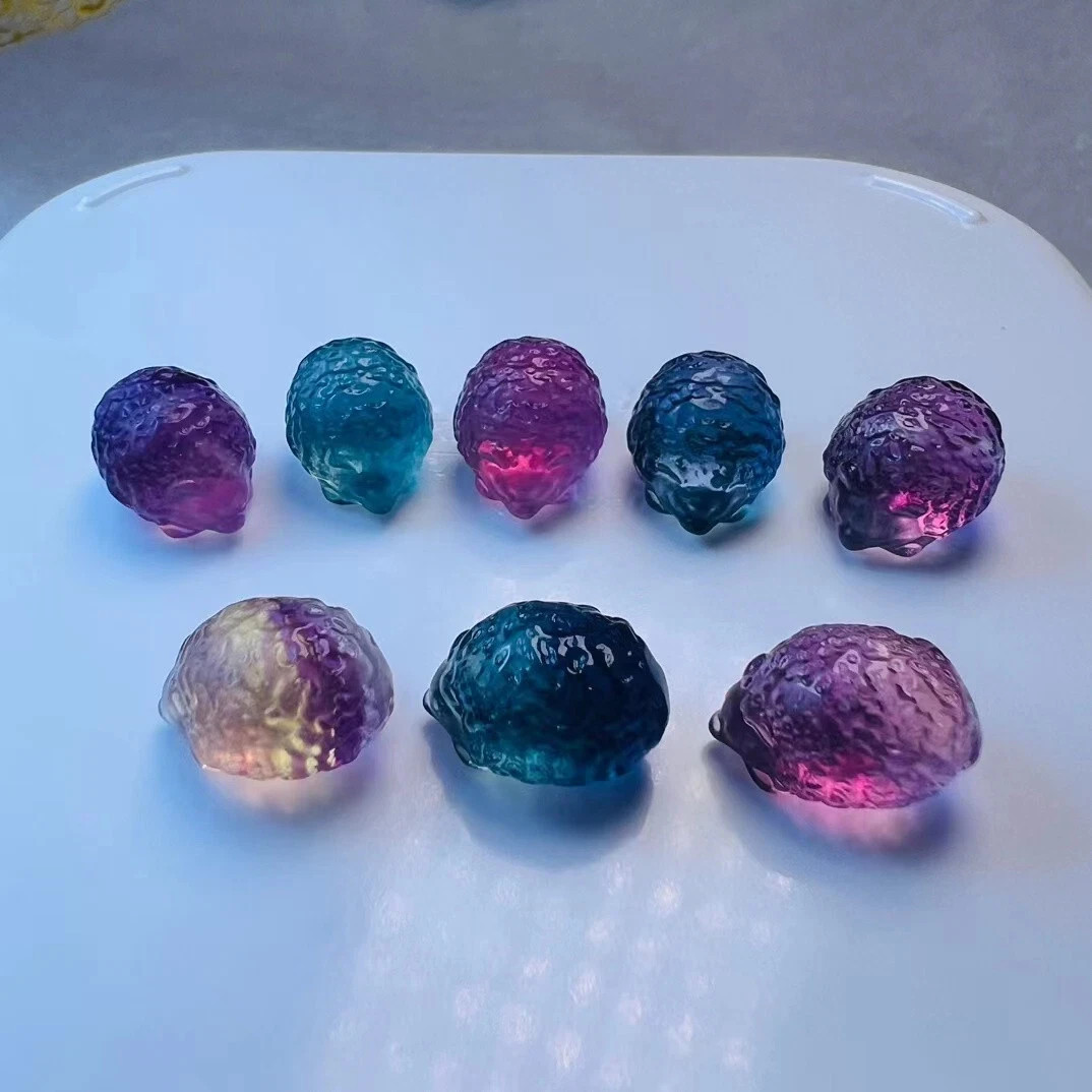 5pc Natural fluorite Carved mini hedgehog quartz crystal reiki healing decor